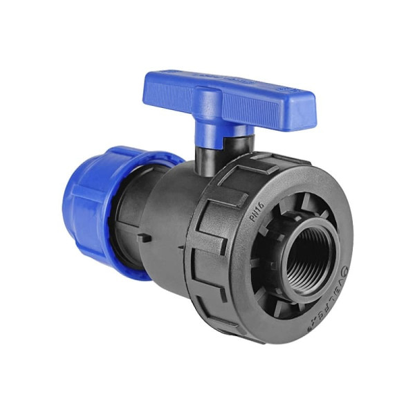 Кран ПЭ/ПНД шаровой компрессионный Дн 50х1 1/4" ВР Ру16 VALFEX