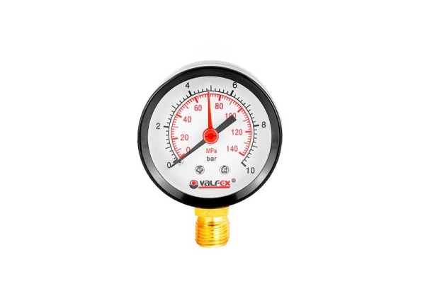 Манометр радиальный (ниж.подкл.) с контрольной стрелкой, 50 мм, 1/4", 10 бар VALFEX
