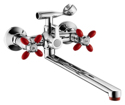 Смеситель д/ванны излив 40 см цв ручки аэратор-красный хром Potato P2771-5