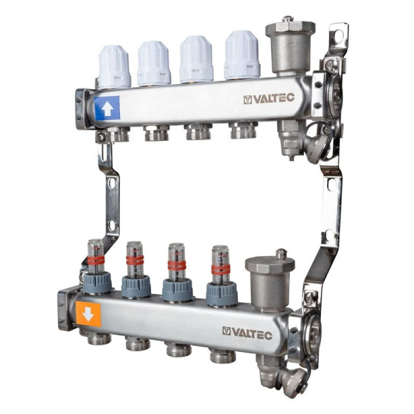 Коллекторная группа  нерж. в сборе с рег.кл. и расходомерами, 1"х7 вых. Евроконус 3/4" VTc.579.EMNX