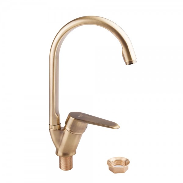 Смеситель д/кухни 1-ручк, к40, бронза, высок поворот излив, крепл гайка Potato P5109-2