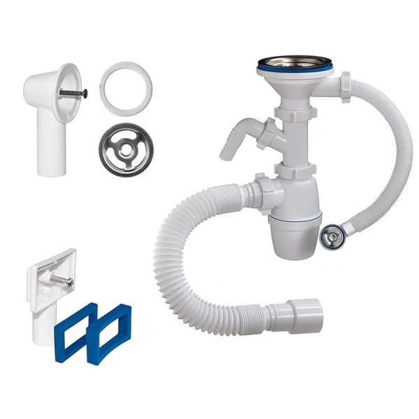 Сифон мойки бут г/пер 3 1/2"x40 гофр 40х40/50 отв. нерж/сетка Орио Б-4511