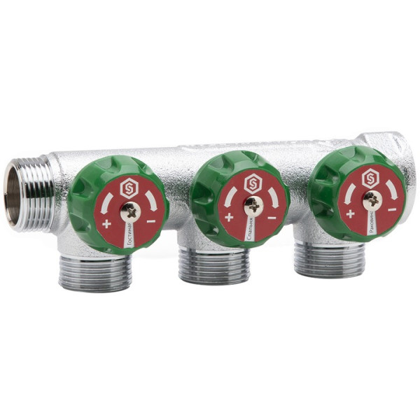 Коллектор регулирующий 3/4", 3 отвода 3/4"ЕК SMB-6850 STOUT