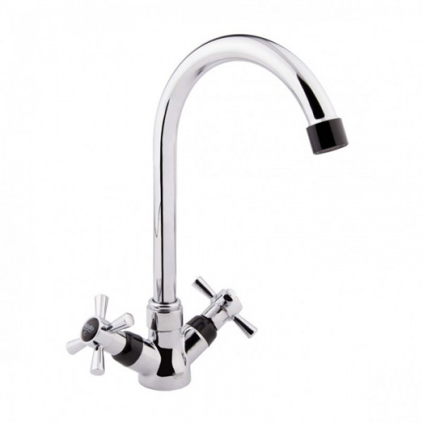 Смеситель д/кухни 2-ручк, керам к/б, хром,аэратор и ручк.черные,поворот высок излив Potato P4054-6