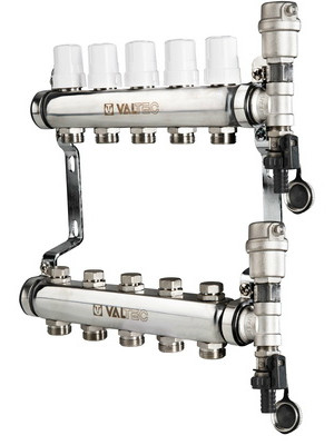 Коллекторная группа  нерж. с т/с и баланс. клап., 1"х6 вых. 3/4" ЕК VTc.588.EMNX