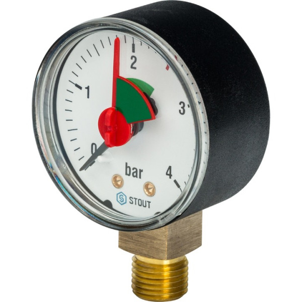 Манометр радиальный с указателем предела. Корпус Dn 50 мм 1/4", 0...4 бар, кл.2.5