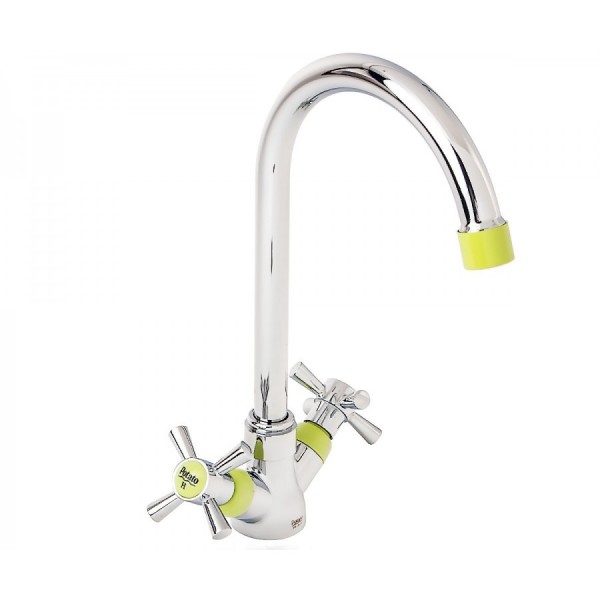 Смеситель д/кухни 2-ручк, керам к/б, хром,аэратор и ручк.зеленые,поворот высок излив Potato P4054-11