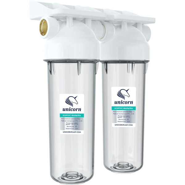 Корпус фильтра пластик 3/4" ВР Ру6 2-ступ Slim Line 10" Unicorn KSBP 3/4 DUO