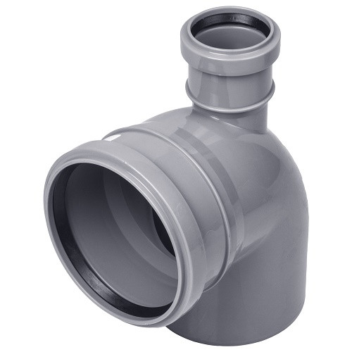 Отвод PP-H с выходом фронтально-вверх серый Дн 110х50х87гр б/нап в/к VALFEX 23125150