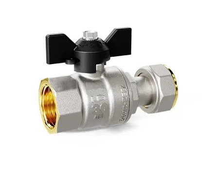 Кран шаровой ВР/накидная гайка 1/2" бабочка чёрная Никель LD Pride LD47.346.15