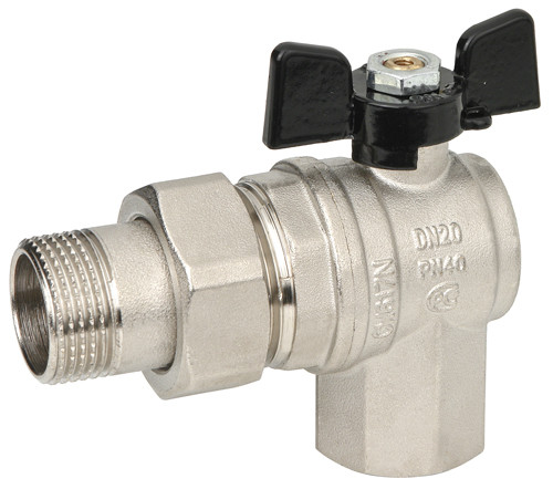 Кран шар. угловой В-Н "бабочка" с американкой 1" Bugatti Oregon арт. 594