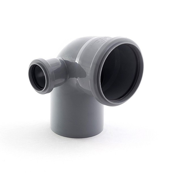 Отвод PP-H с выходом серый Дн110х50х87 левый в комплекте