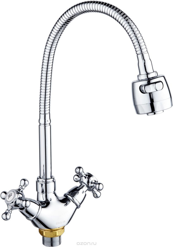 Смеситель д/кухни 2-ручк, керам к/б, хром, гибкий излив Potato P5860