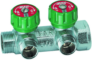 Коллектор 3/4х1/2 -2- вых. ТР FAR FK под плоское уплотнение с рег. клапанами