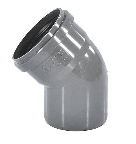 Отвод НПВХ серый безнапорный Дн50х87гр в/к