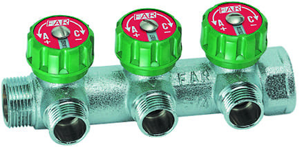 Коллектор 3/4х1/2 -3- вых. ТР FAR FK под плоское уплотнение с рег. клапанами