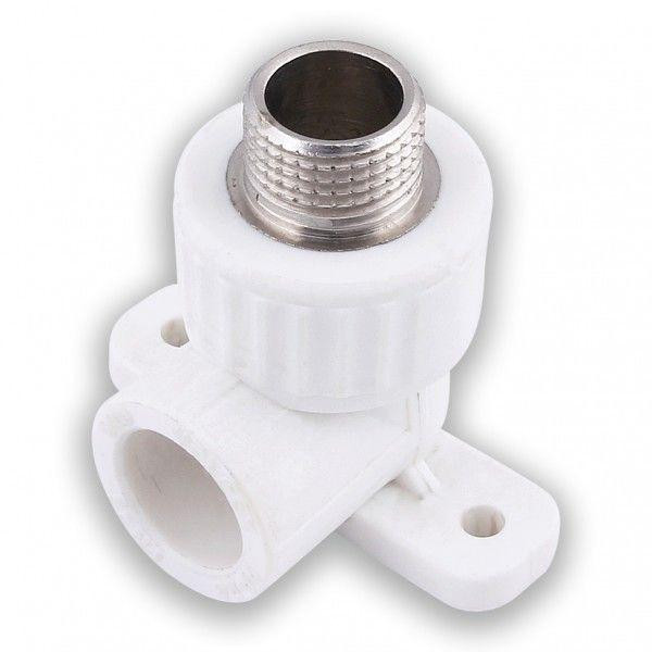 Угольник PP-R бел нап Дн20x1/2 Наруж/р РосТурПласт с креплением