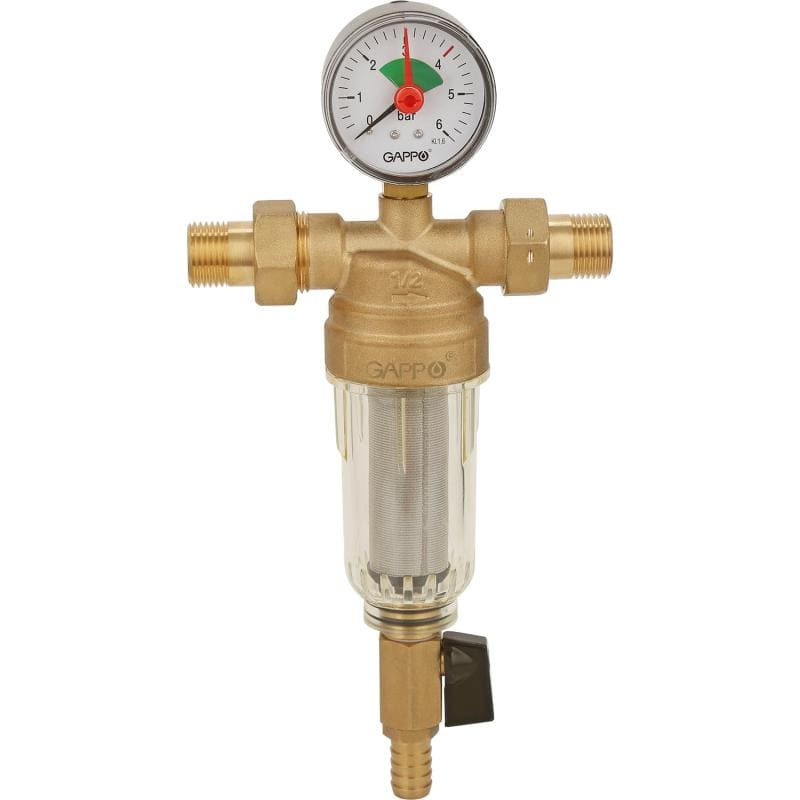 Фильтр промывной для холодной воды, латунный, Dn-1/2", Pn-16, +40, Gappo G1410.04