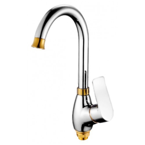 Смеситель д/кухни 1-ручк, к35,хром,вставки золото,выс.излив,крепл.гайка Potato P4032-4
