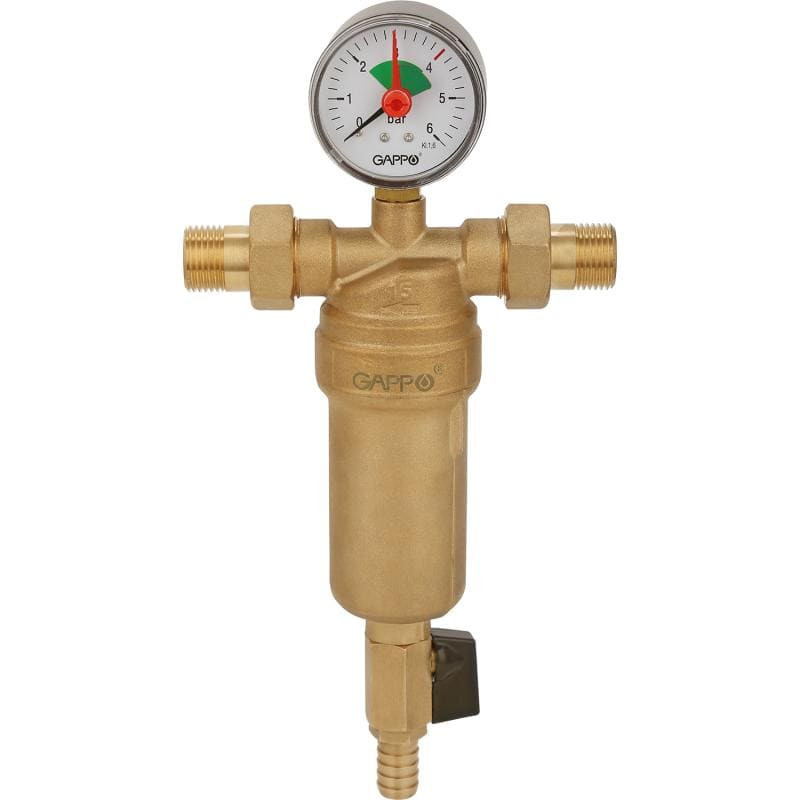 Фильтр промывной для горячей воды, латунный, Dn-1/2", Pn-25, +80, Gappo G1411.04