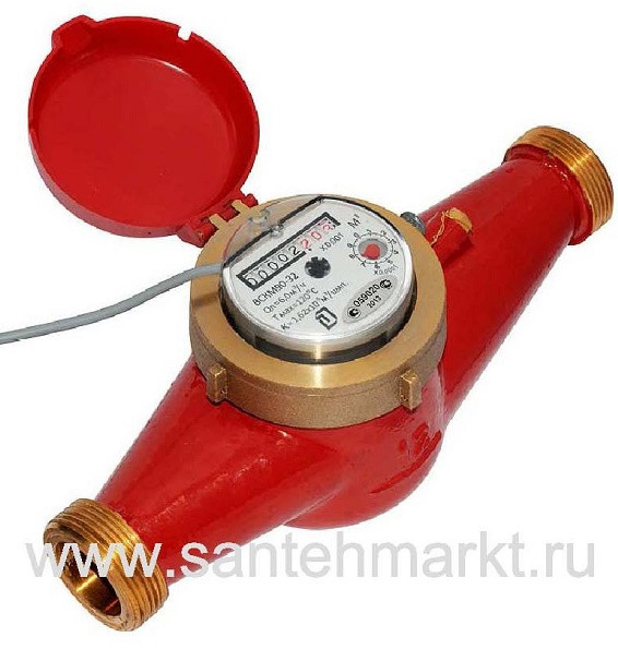 ВСКМ 90-32 ДГ, счетчик холодной и горячей воды с импульсным выходом 10 л/имп с комплектом присоединителей