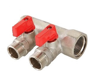 Коллектор с отсекающими кранами 2 вых. 3/4"х1/2" нар VTc.580.N