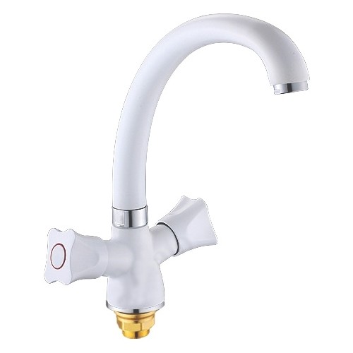 Смеситель д/кухни 2-ручк,керам к/б, белый,выс пов излив,креп гайка Potato P42306-7