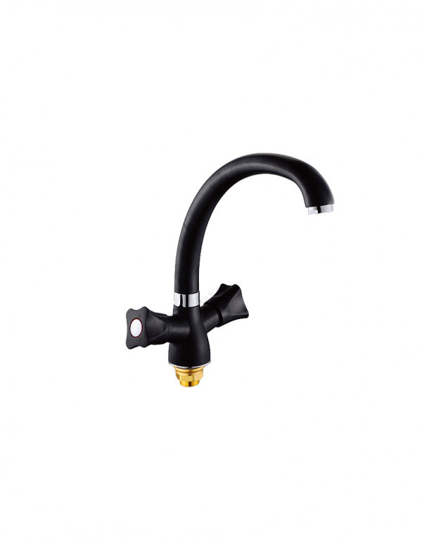 Смеситель д/кухни 2-ручк,керам к/б, черный,выс пов излив,креп гайка Potato P42306-6