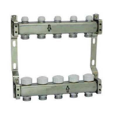 Коллекторный блок из нерж. ст. с регулир. и баланс. клап., 1"х10 вых. 3/4" Евроконус VTc.582.EMNX