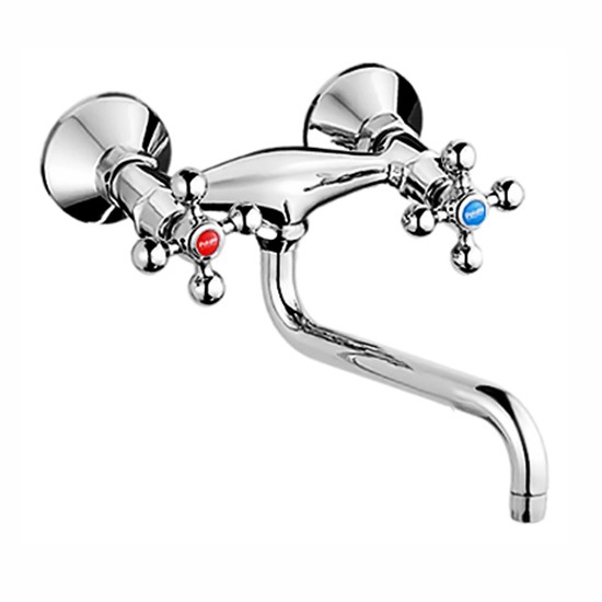 Смеситель д/кухни 2-ручк, керам к/б, хром, круглый излив, к стене  Potato P4661