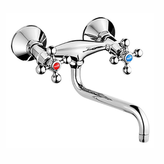 Смеситель д/кухни 2-ручк, керам к/б, хром, круглый излив, к стене  Potato P4665