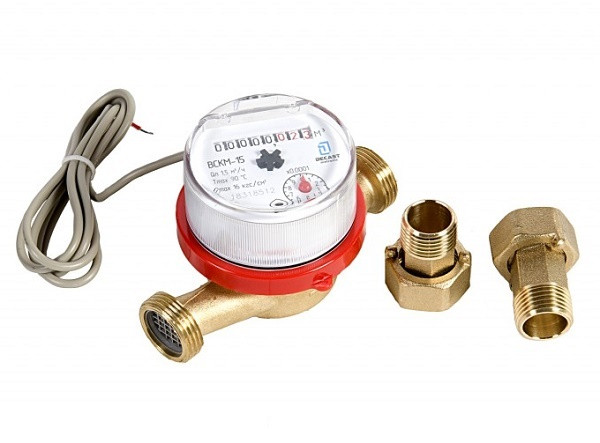 ВСКМ 90-15 ДГ, счетчик холодной и горячей воды импульсный 10 л/имп с комплектом присоединителей