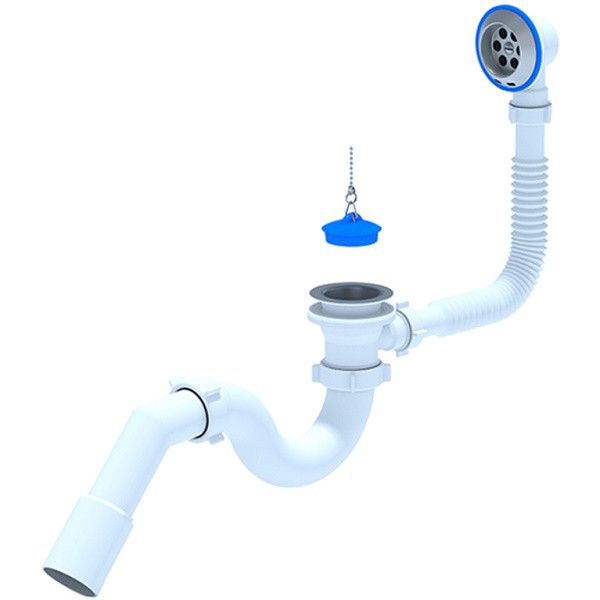 Сифон д/ванны с выпуском и переливом 1 1/2 с переход.трубой 40/50 Ани Пласт Е151