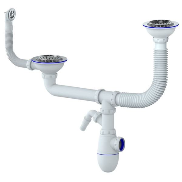 Сифон мойки 2чаши бут г/пер 3 1/2"x40 отв нерж/сетка Unicorn В710VР