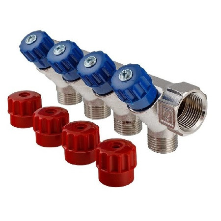 Коллектор с регулируемыми вентилями, 3/4"х4 вых. 1/2 нар. VTc.560.N.0504