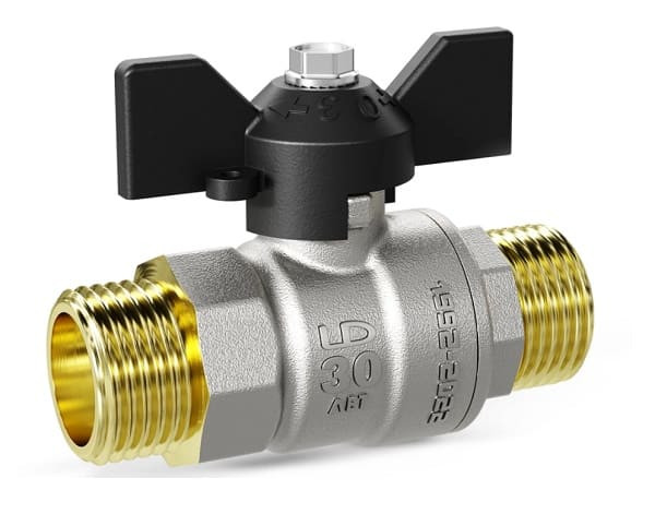 Кран шаровой латунный никелир. Pride Ду 20 Ру40 НР/НР полнопр. бабочка аналог 11б27п1 LD 47.20.Н-Н.Б