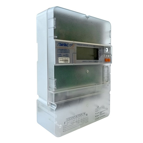 Трехфазный электросчетчик «Пульсар» RS-485, оптопорт, импульсный выход, 5/60A, реле, СПОДЭС