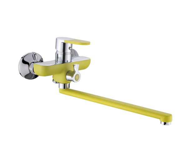 Смеситель универс. с плоским прям изливом 350мм, с акс, к/к 35мм, жёлтый Potato P22223-10