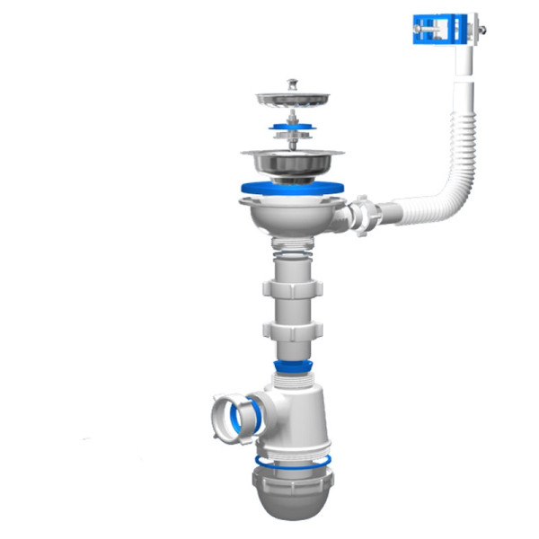 Сифон для кухонной мойки бутылочный с гибким переливом 3 1/2"x40 с гофрой 40х40/50 выпуск с нержавеющей решёткой D=115мм Ани Грот АНИ Пласт A0145SA15