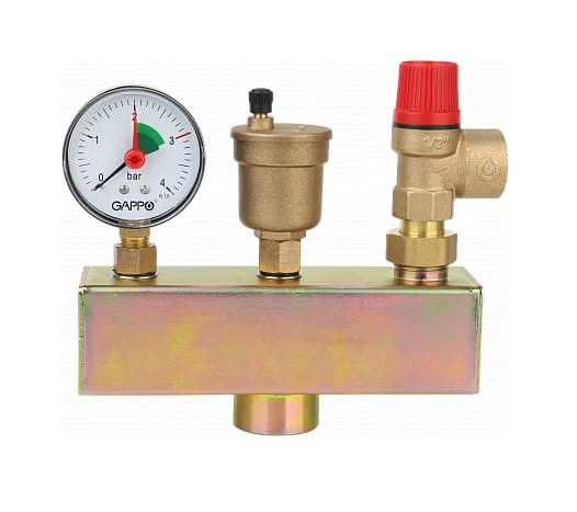 Группа безопасности котла 1" x 3 бар, латунь, +80, Gappo G1451