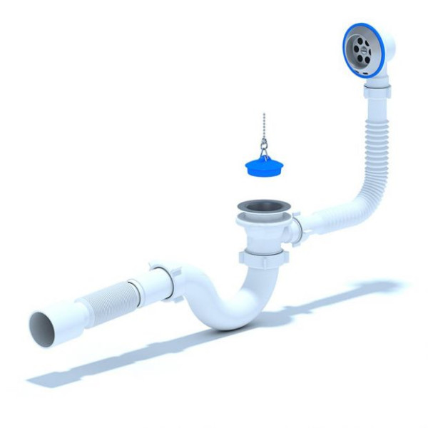 Сифон д/ванны плоский с выпуском1 1/2х40 и переливом с гибкой трубой 40*50  Ани Пласт E055