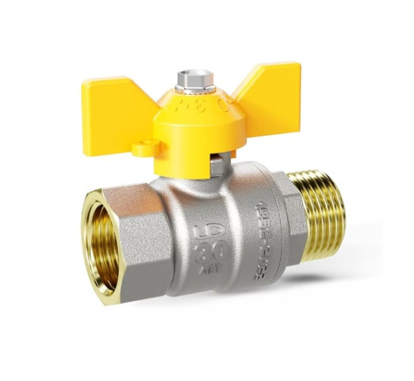 Кран шар лат газовый Pride нк Ду15 Ру40 полн (бабочка) В-Н-Б LD