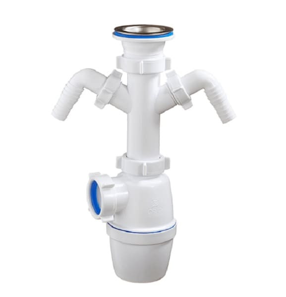 Сифон д/кух.мойки бут. 1 1/2"x40 с 2-мя отводами (штуцерами) выпуск с нерж.реш. D=70мм Орио А-4006