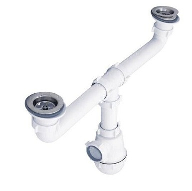 Сифон мойки 2чаши бут 1 1/2"x40 нерж/сетка АНИ Пласт A3000