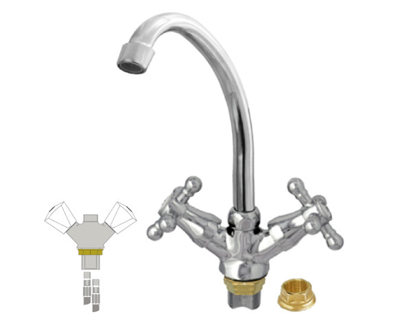 Смеситель для умывальника кор/излив к/затвор хром пл/маховик ЦС 12К М_Крест Подольск СМ506514