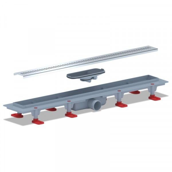 Трап пластиковый линейный с сухим затвором, диаметр выпуска 40 мм, решетка нержавеющая сталь, рисуно