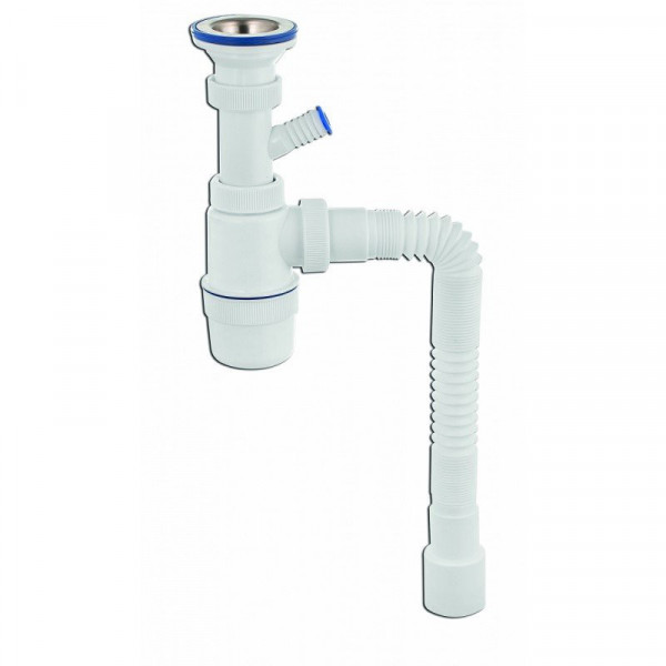Сифон "Элит" с нержавеющей чашкой 70 мм, отводом для стиральной машины и гибкой трубой 800 мм