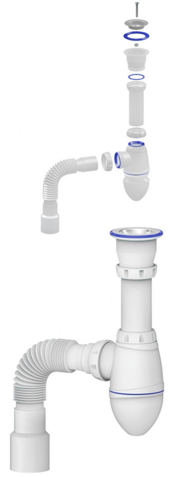 Сифон д/тюльпана, умывальника с прикручивающ. выпуском 1 1/2 и гибким соедин. 40х40/50  А220