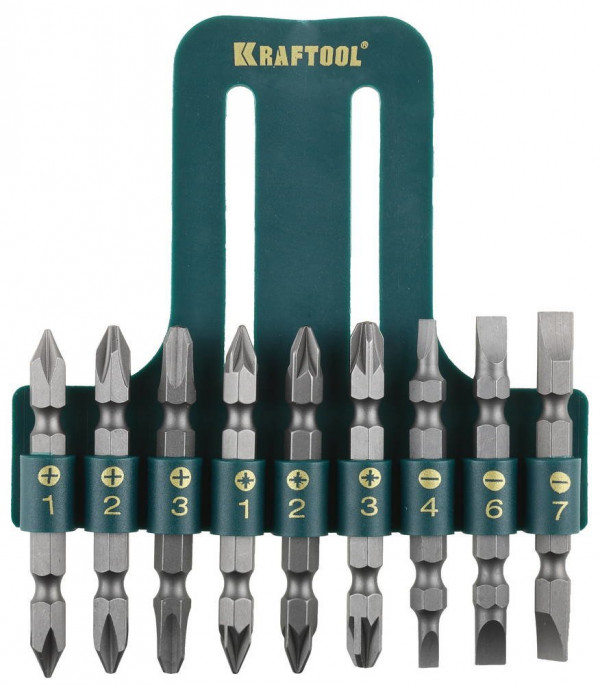 Набор KRAFTOOL биты двухсторонние, в пласт. держателе, Cr-V, 9 предметов