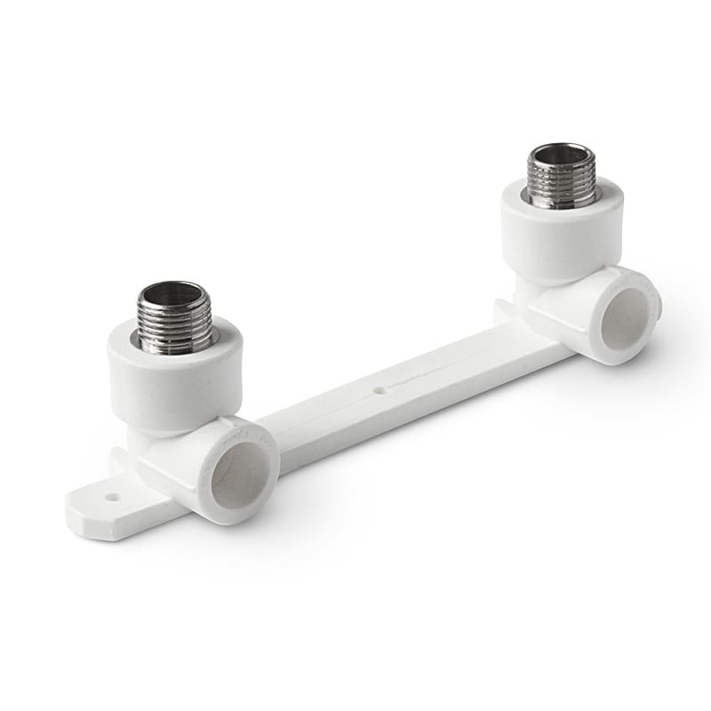 Угольник PP-R бел нап Дн20x1/2 Наруж/р двойной с креплением (планка) Pro Aqua